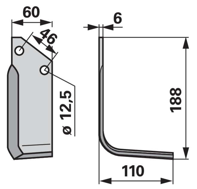 Winkelmesser rechts 60x6 Arbeitsbreite 110 mm Lochabstand 46 mm GartenShop24 - Hochwertige Gartengeräte