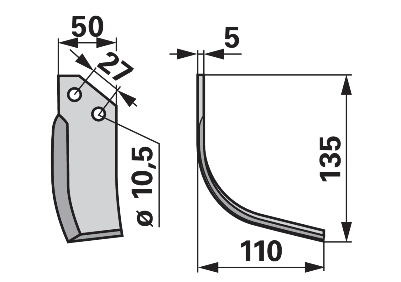 Bogenmesser rechts Muratori 120142 – Ersatz-Fräsmesser, Breite 110 mm, Höhe 135 mm