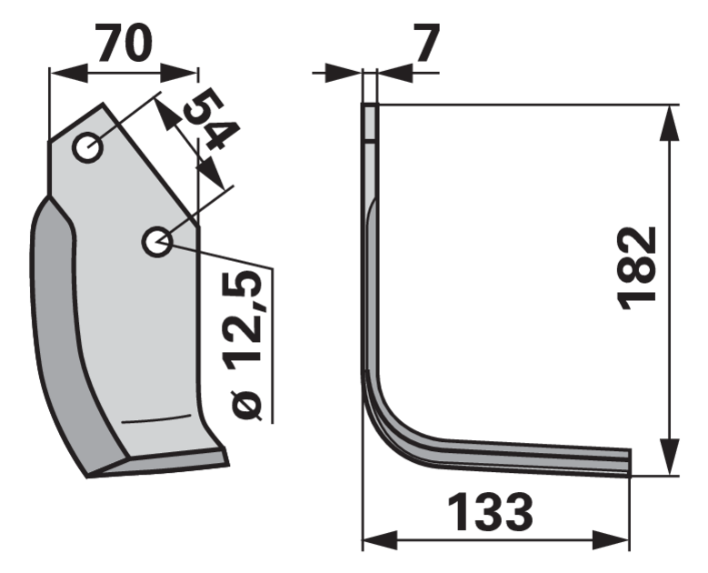 Detailansicht Winkelmesser rechts Pegoraro 002191 – Lochabstand 54 mm, Lochdurchmesser 12,5 mm