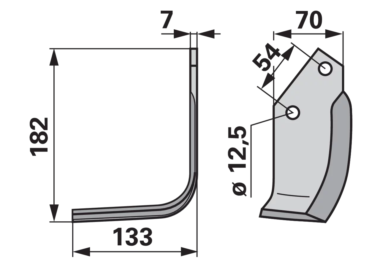 Winkelmesser links Pegoraro 002192 – Fräsmesser, Breite 133 mm, Höhe 182 mm