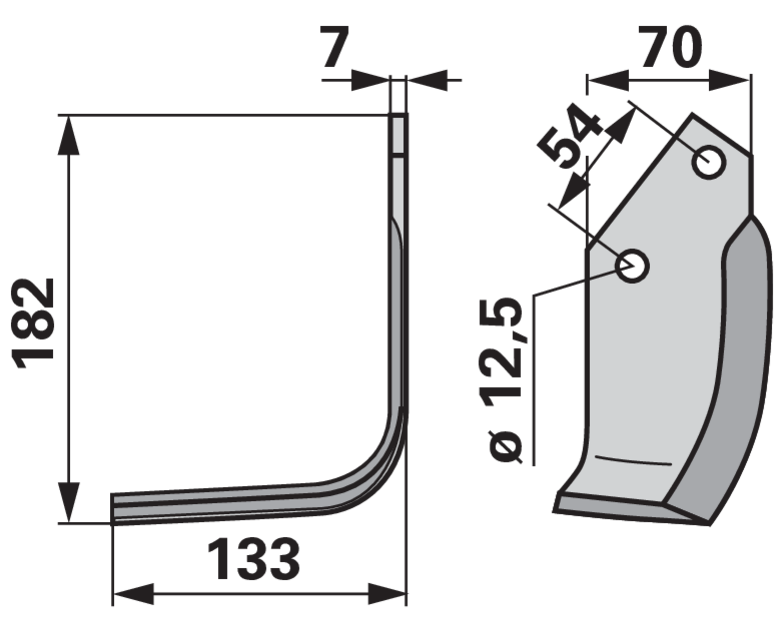 Winkelmesser links Pegoraro 002192 – Detailansicht Lochabstand 54 mm, Stärke 7 mm