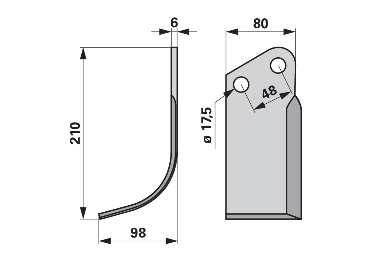 Bogenmesser links Proland 1500.02.001-0 – Ersatzteil für Bodenfräsen, 210 mm Höhe
