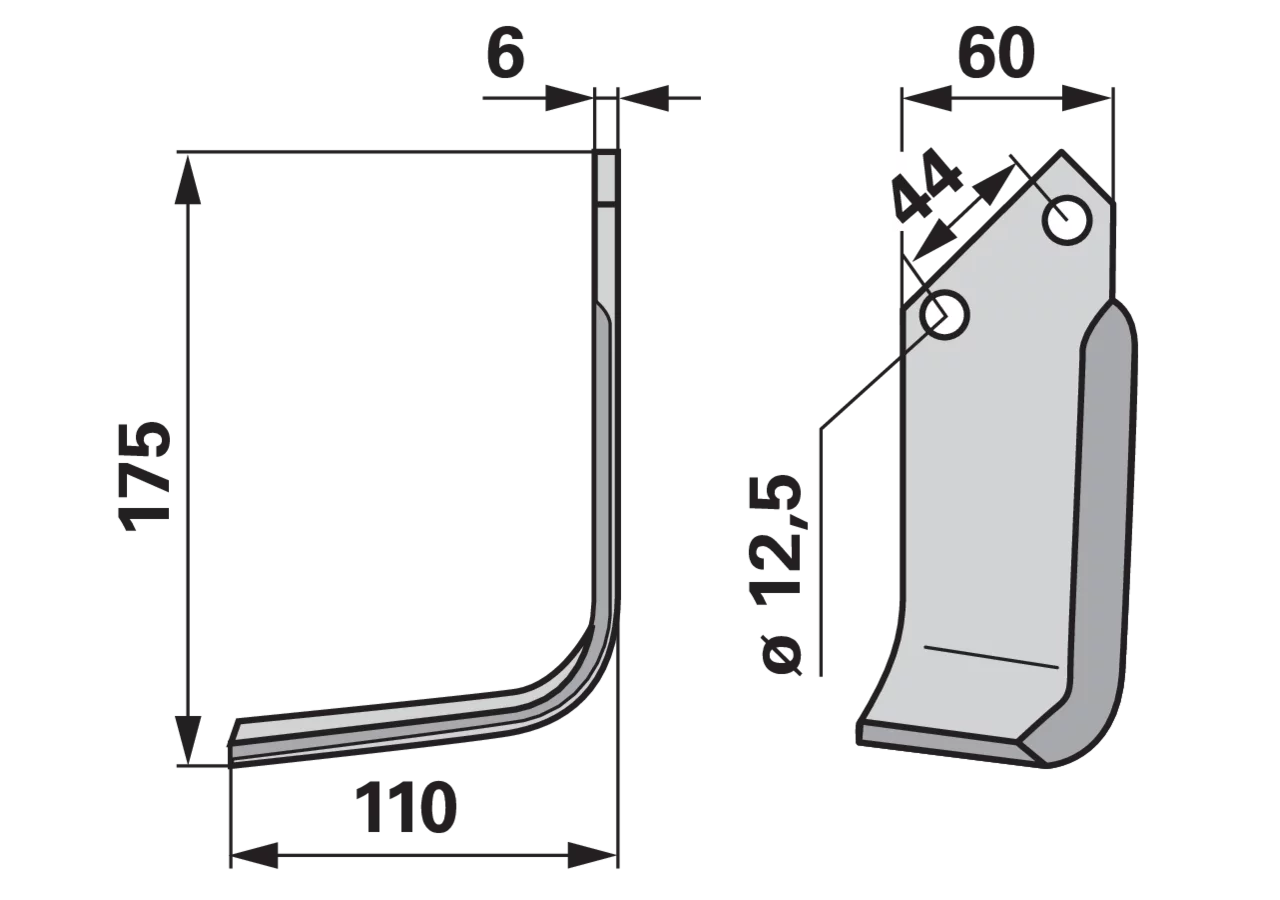 Winkelmesser links Celli 522603 – Ersatzmesser für Bodenfräsen, 175 mm Höhe