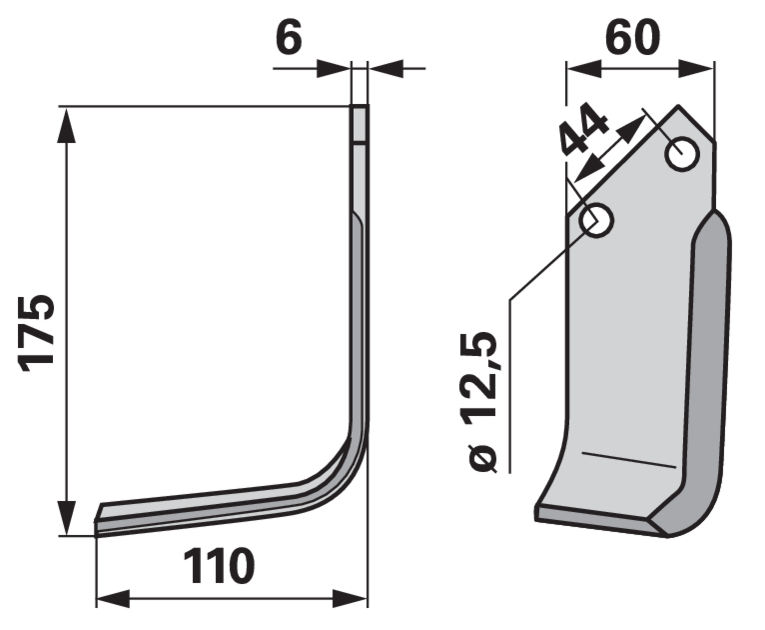 Winkelmesser links Celli 522603 – Detailansicht Lochabstand 44 mm, Stärke 6 mm