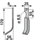 Bogenmesser links 25x6, Höhe 170 mm, Arbeitsbreite 56 mm, Lochabstand 55 mm GartenShop24 - Hochwertige Gartengeräte