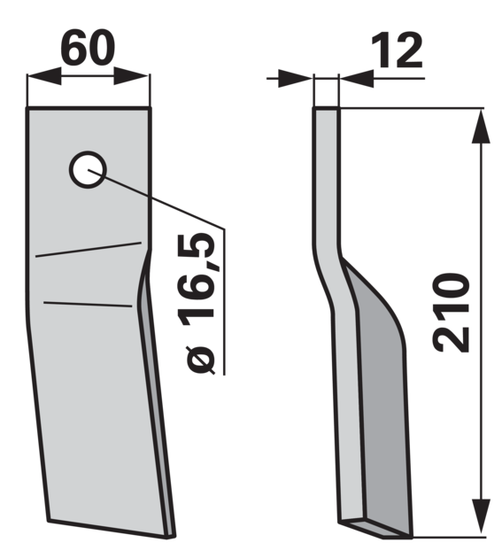 Fräsmesser rechts Howard 184216 – Detailansicht Lochdurchmesser 16,5 mm und Stärke 12 mm