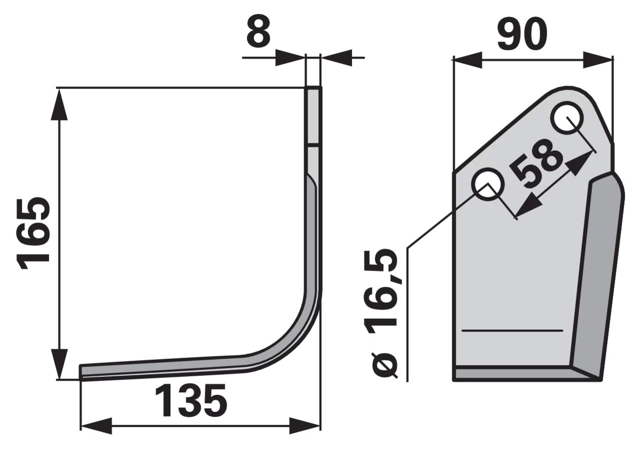 Winkelmesser links Kuhn 52324910 – Ersatzmesser für Bodenfräsen, 135x165 mm