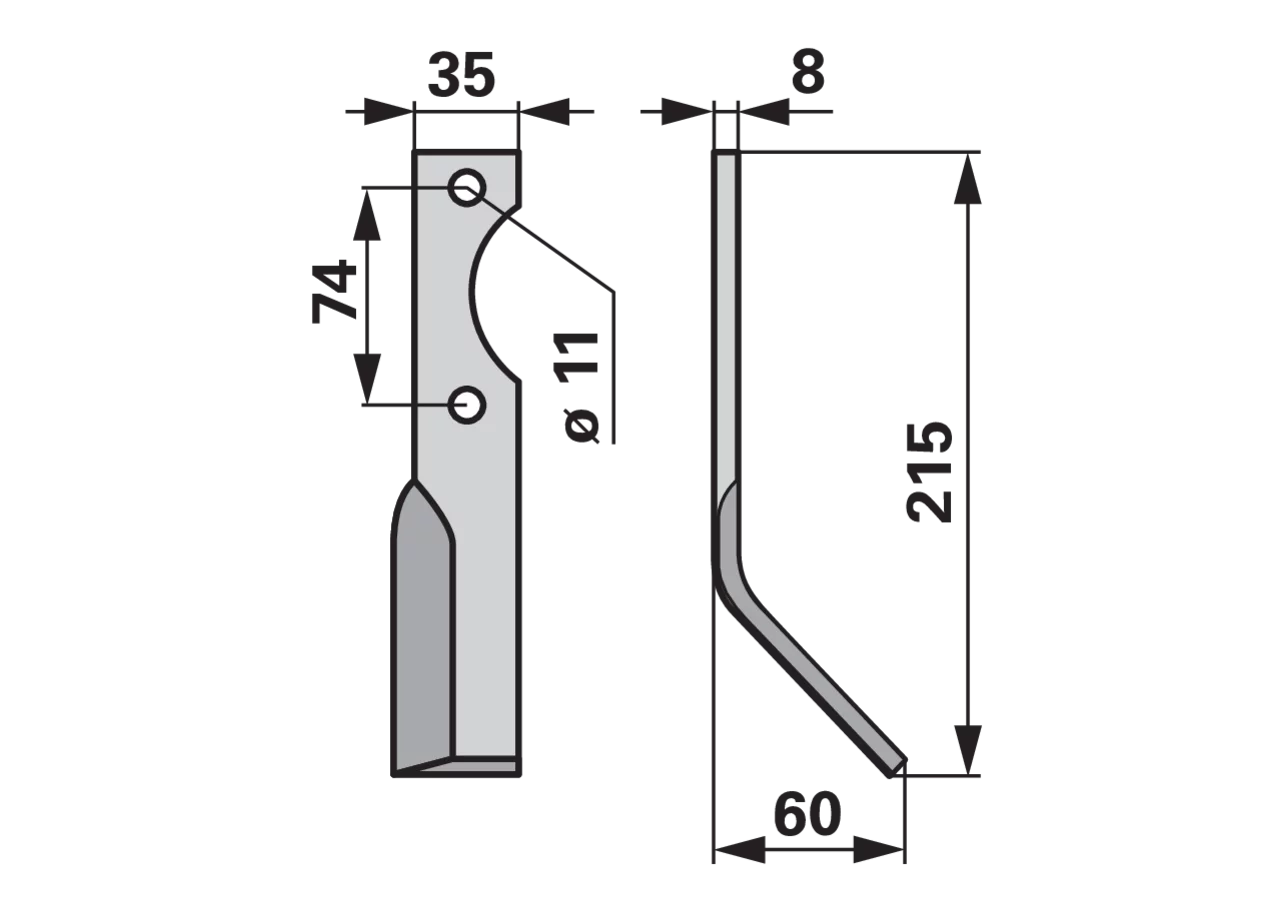 Winkelmesser rechts 35x8 L=215 mm Arbeitsbreite 60 mm LAB=74 mm GartenShop24 - Hochwertige Gartengeräte