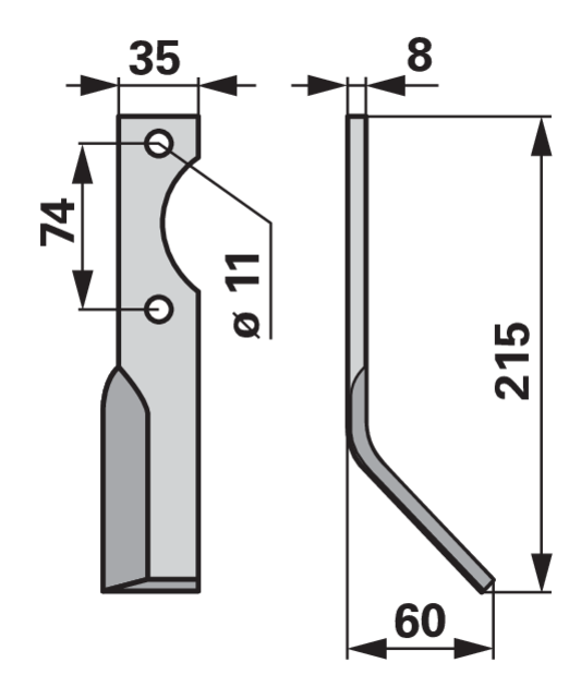 Winkelmesser rechts 35x8 L=215 mm Arbeitsbreite 60 mm LAB=74 mm GartenShop24 - Hochwertige Gartengeräte