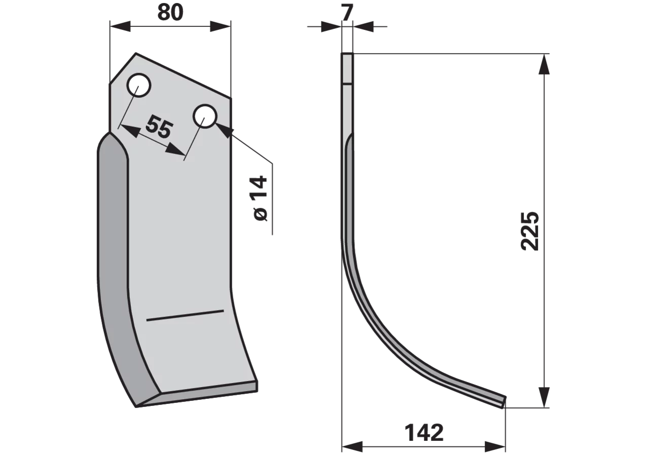 Bogenmesser rechts Rotoland 430411 – Ersatz-Fräsmesser 225×142 mm, Stärke 7 mm