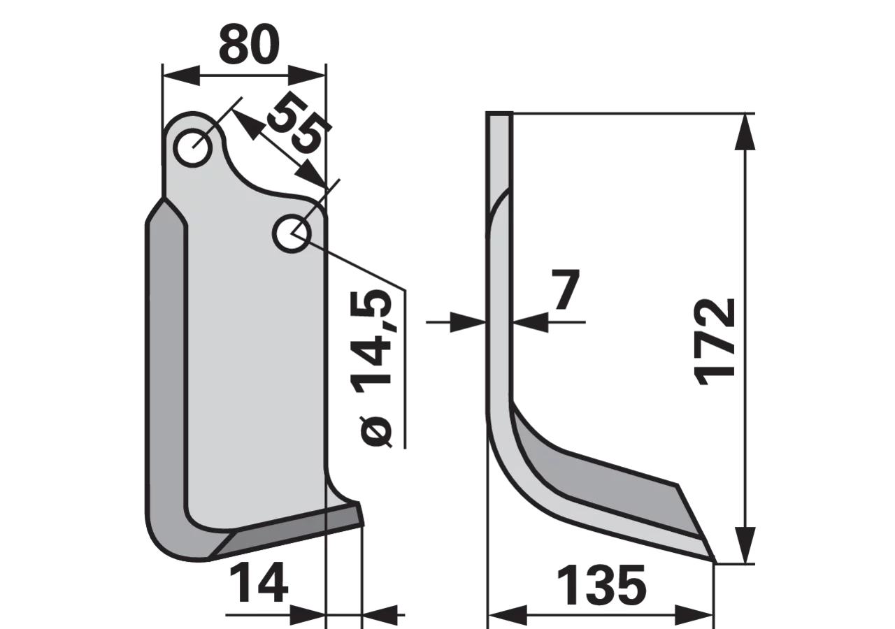 Bogenmesser rechts 80x7 L=172 Arbeitsbreite 135 LAB=55 GartenShop24 - Hochwertige Gartengeräte