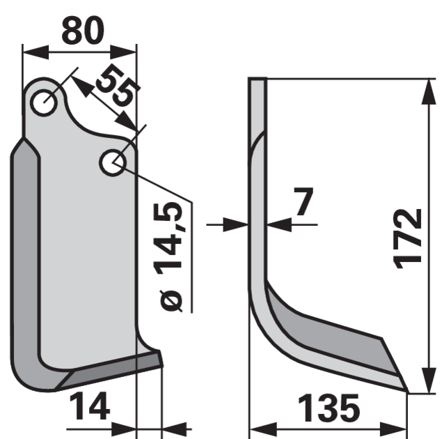 Bogenmesser rechts 80x7 L=172 Arbeitsbreite 135 LAB=55 GartenShop24 - Hochwertige Gartengeräte