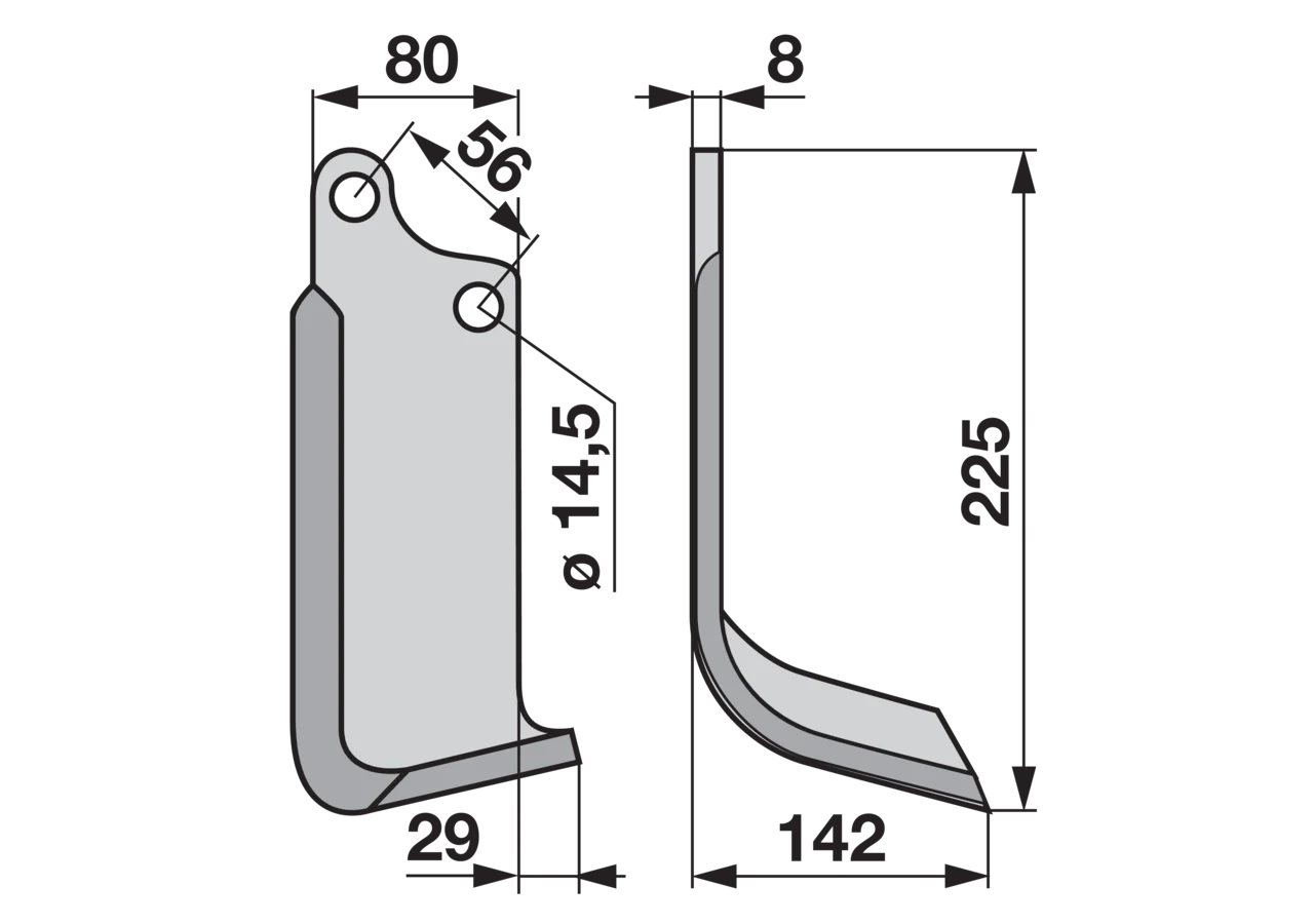 Bogenmesser rechts Lochabstand (LA) 56 mm GartenShop24