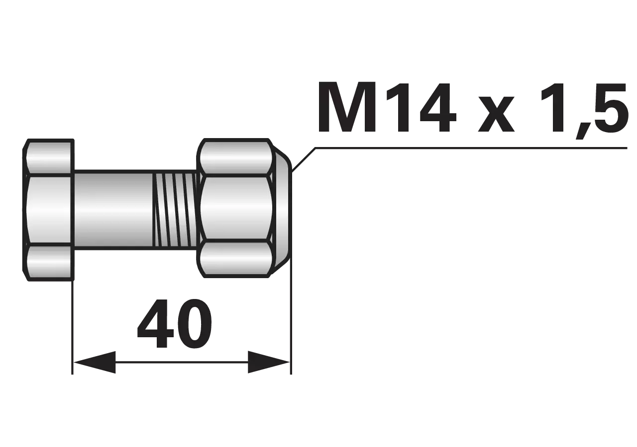 Frässchrauben M14x1,5x40 Güte 12.9 mit SI-Mutter, 10 Stück für Bodenfräsen
