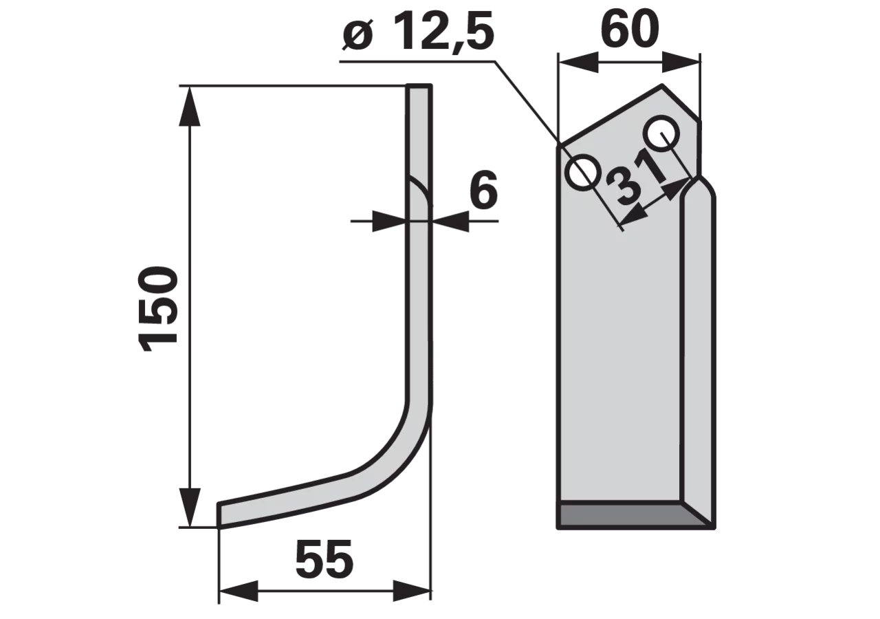 Bogenmesser links 60x6 L = 150 Arbeitsbreite 55 LAB = 31 GartenShop24