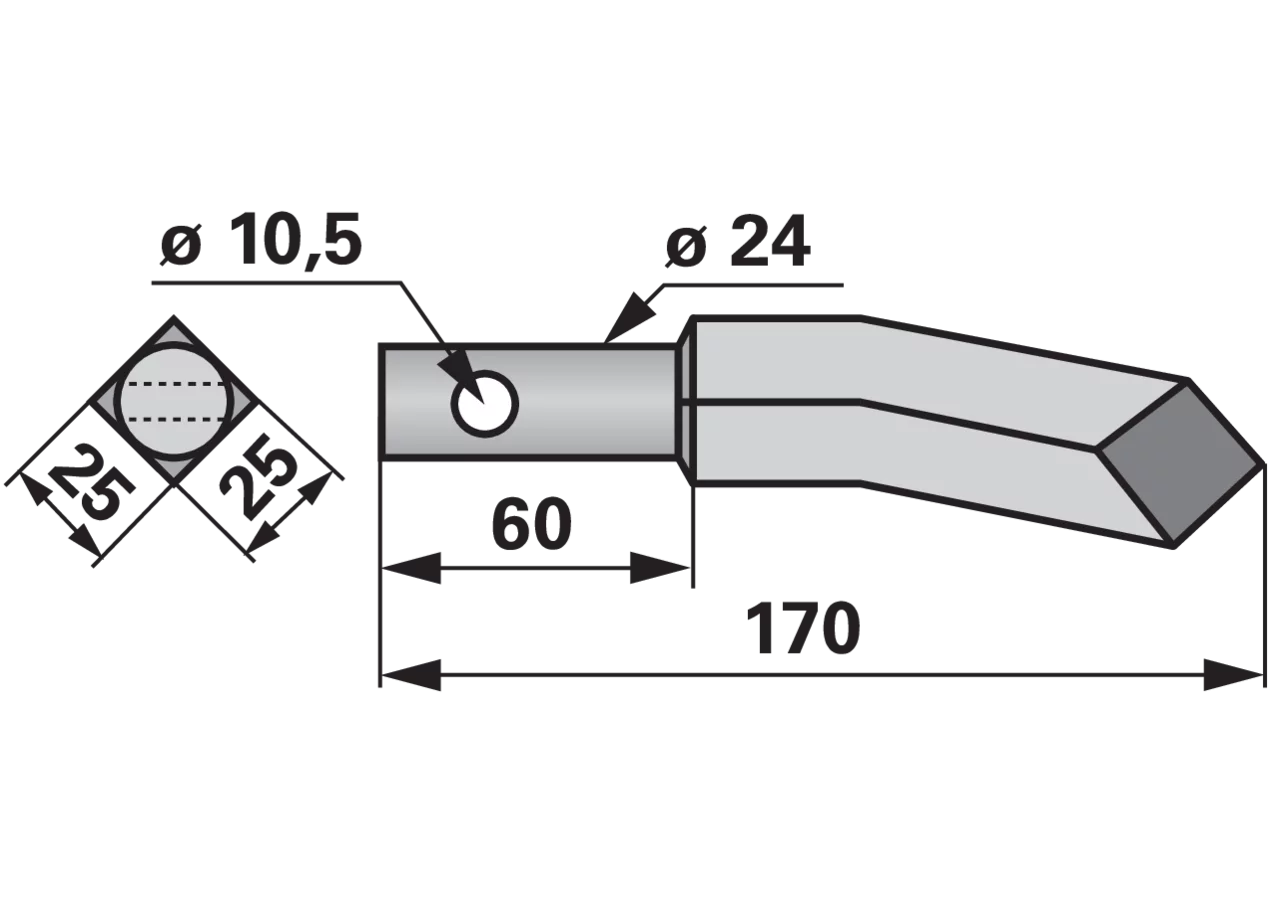 Rotorzinke links, 25 x 25 mm, Länge 170 mm GartenShop24 - Hochwertige Gartengeräte