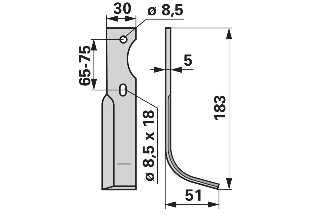 Bogenmesser rechts 30x5 Höhe 183 mm Breite 51 mm GartenShop24 - Hochwertige Gartengeräte
