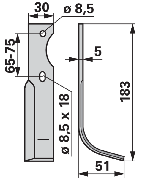Bogenmesser rechts 30x5 Höhe 183 mm Breite 51 mm GartenShop24 - Hochwertige Gartengeräte