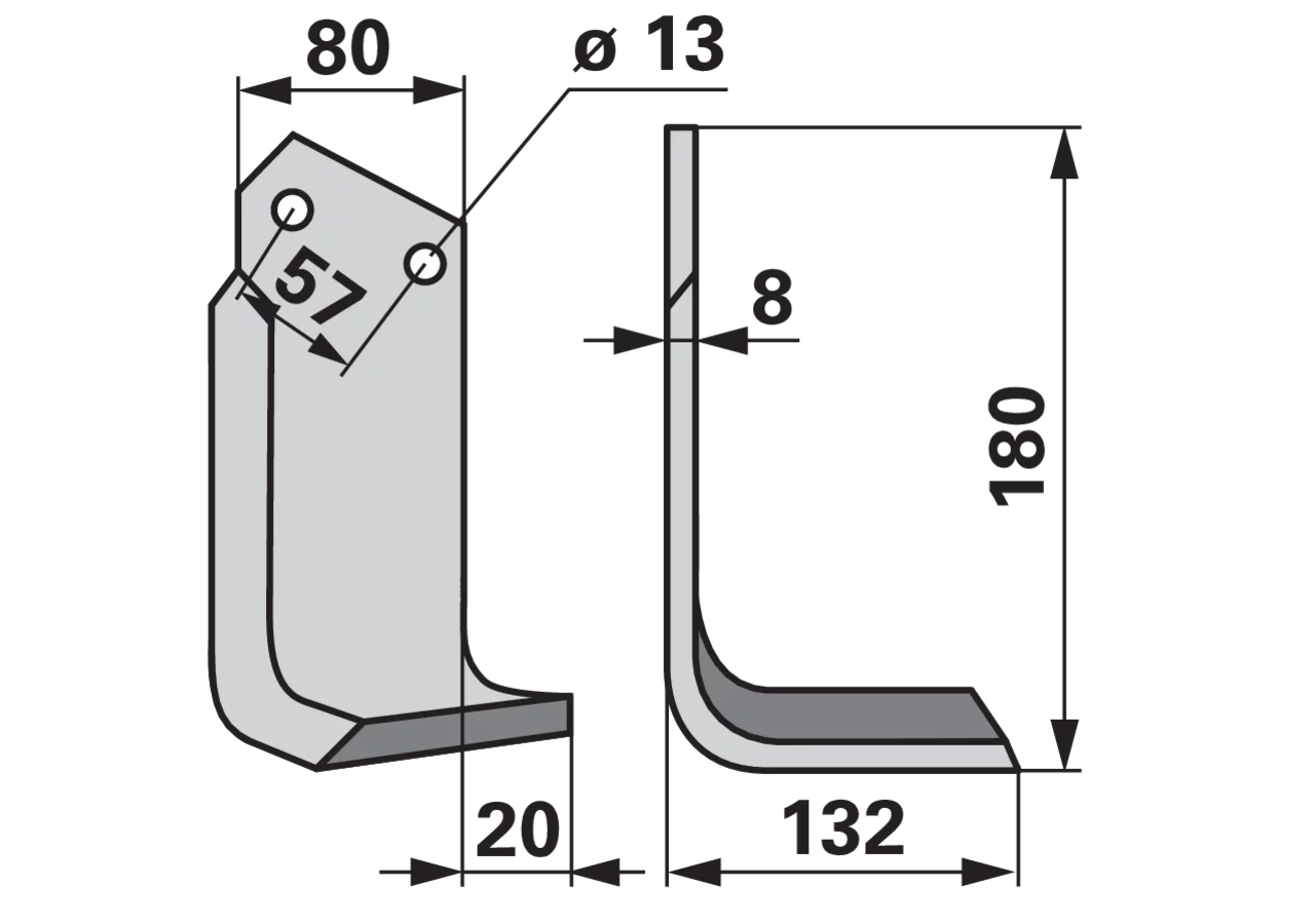 Winkelmesser rechts 80x8 Höhe 180 mm Arbeitsbreite 132 mm Lochabstand 57 mm GartenShop24 - Hochwertige Gartengeräte
