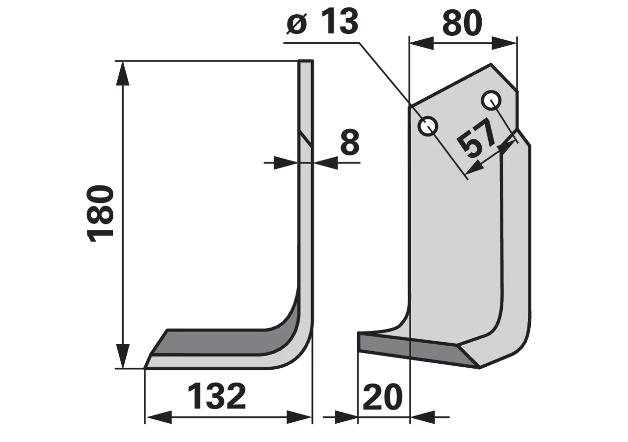 Winkelmesser links 80x8 L=180 mm Arbeitsbreite 132 mm LA=57 mm GartenShop24 - Hochwertige Gartengeräte