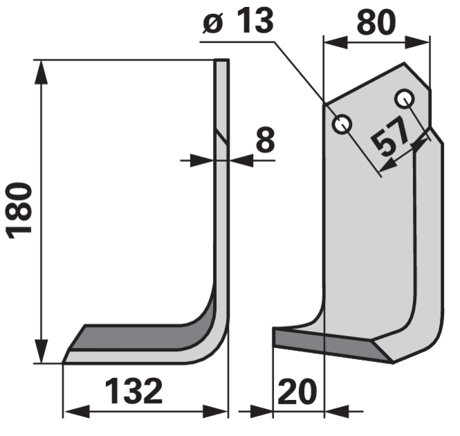 Winkelmesser links 80x8 L=180 mm Arbeitsbreite 132 mm LA=57 mm GartenShop24 - Hochwertige Gartengeräte