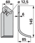Bogenmesser rechts – Gesamthöhe 145 mm, Stärke 6 mm, Lochdurchmesser 12,5 mm