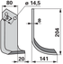 Bogenmesser rechts Pegoraro 004585 – Detailansicht Lochdurchmesser 14,5 mm und Stärke 8 mm