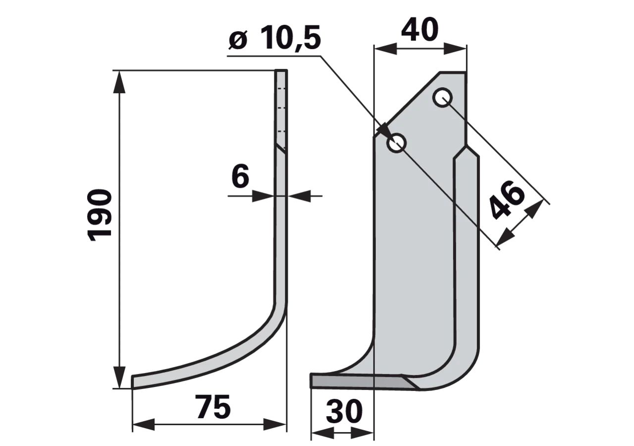 Winkelmesser links 40x6 L = 190 Arbeitsbreite 75 LAB = 46 GartenShop24