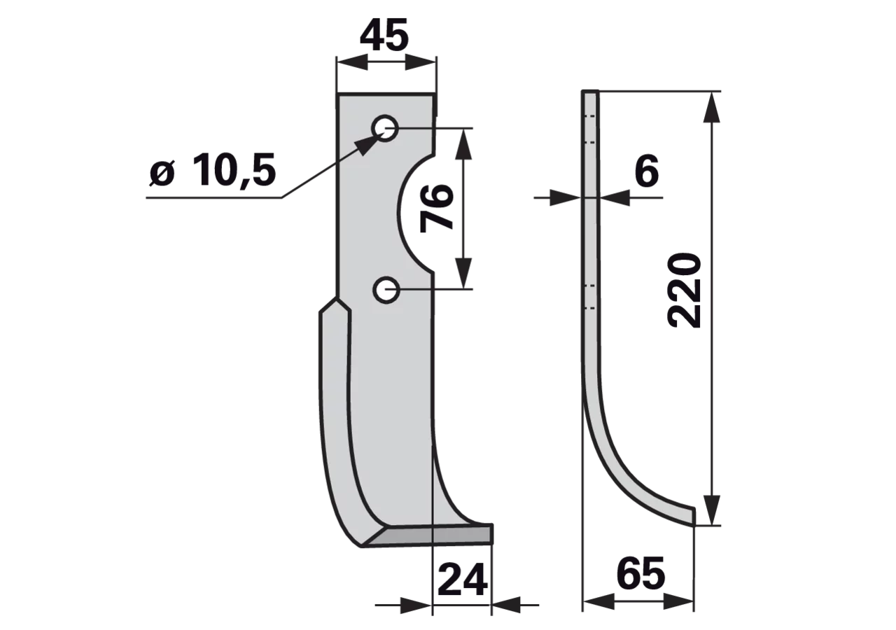 Bogenmesser rechts Grillo 9253 220 mm – Ersatzmesser für Bodenfräsen, Einzelstück