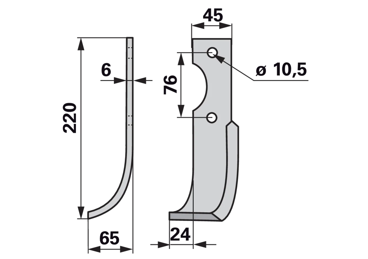 Bogenmesser links Grillo 9254 220 mm – Ersatzmesser für Bodenfräsen, Linksausführung