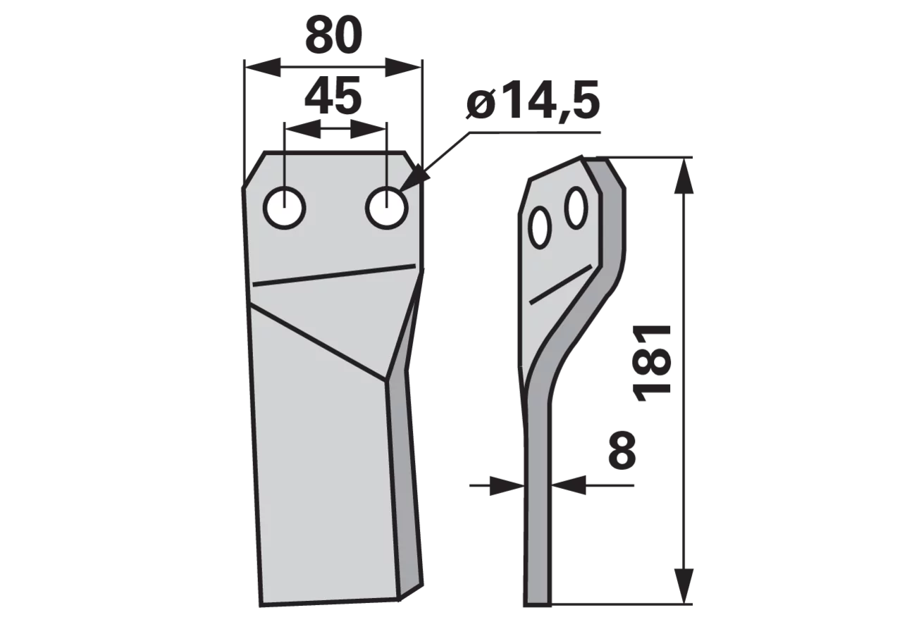 Fräsmesser rechts Maschio 26100417 – Ersatzteil für Bodenfräsen, 181 mm Höhe