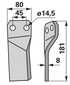 Fräsmesser rechts Maschio 26100417 – Detailansicht Lochabstand 45 mm und Stärke 8 mm