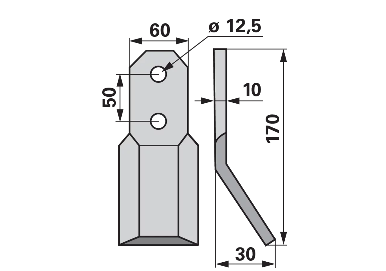 Fräsmesser rechts und links 60x10 mm, Höhe 170 mm, Arbeitsbreite 30 mm, Lochabstand 50 mm GartenShop24 - Hochwertige Gartengeräte