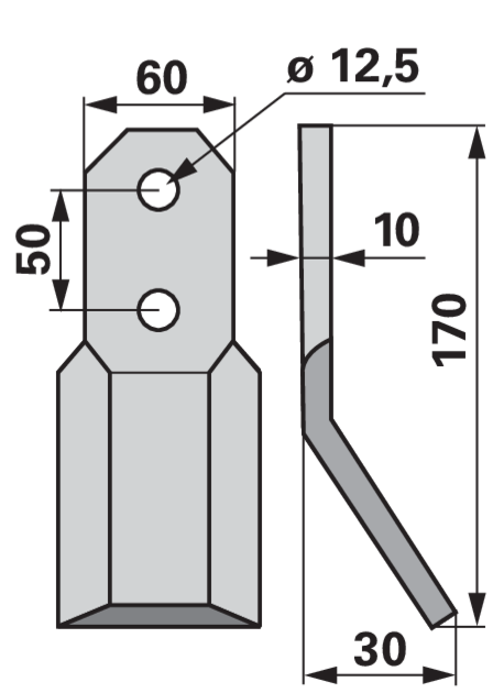 Fräsmesser rechts und links 60x10 mm, Höhe 170 mm, Arbeitsbreite 30 mm, Lochabstand 50 mm GartenShop24 - Hochwertige Gartengeräte