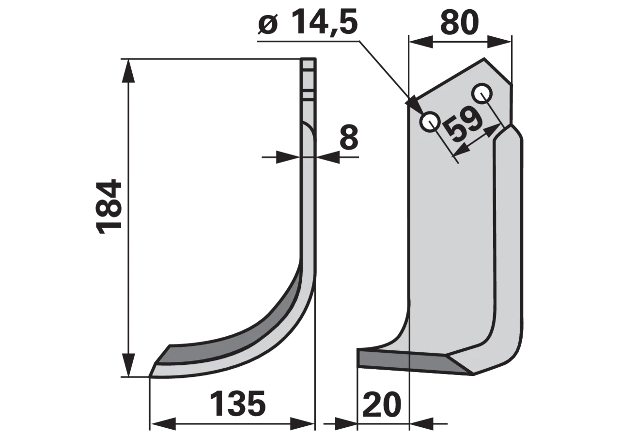 Bogenmesser links 80x8 L = 184 Arbeitsbreite = 135 LAB = 59 GartenShop24