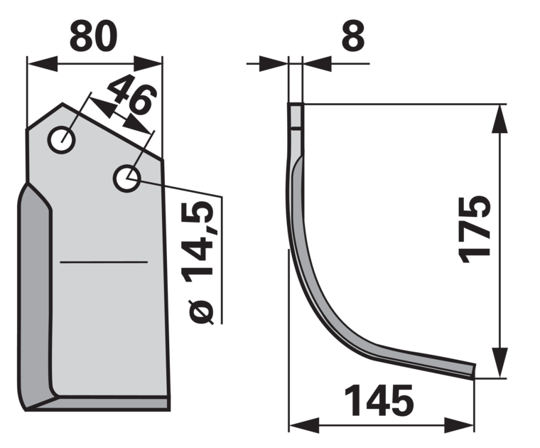 Winkelmesser rechts 80x8 Höhe 175 mm Arbeitsbreite 145 mm Lochabstand 46 mm GartenShop24 - Hochwertige Gartengeräte
