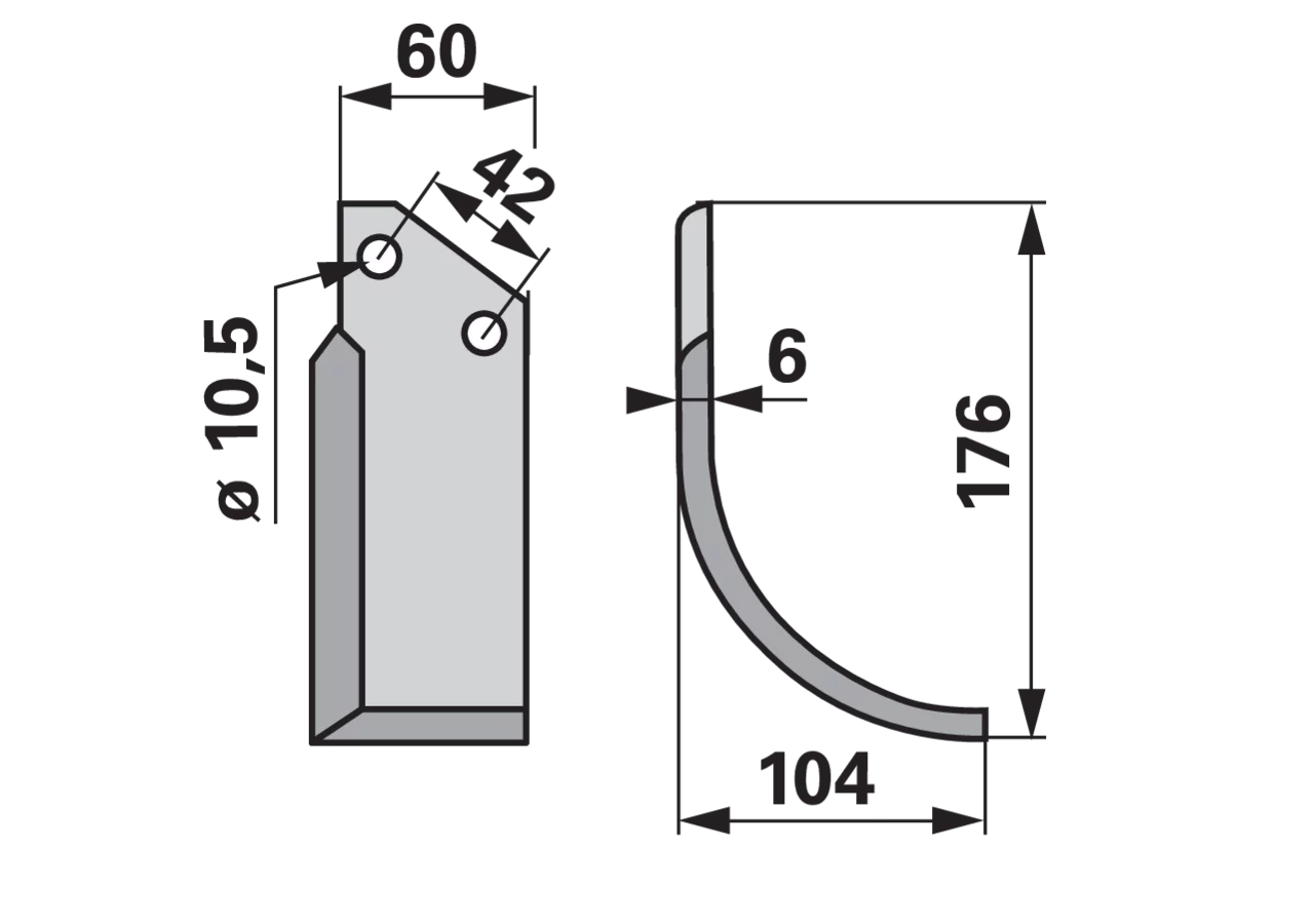 Bogenmesser rechts 60x6 L=176 mm Arbeitsbreite 60 mm LAB=42 mm GartenShop24 - Hochwertige Gartengeräte