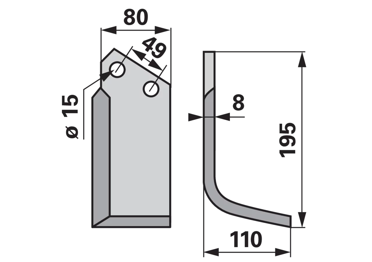 Winkelmesser rechts 80x8 Höhe 195 mm Arbeitsbreite 110 mm Lochabstand 49 mm GartenShop24 - Hochwertige Gartengeräte