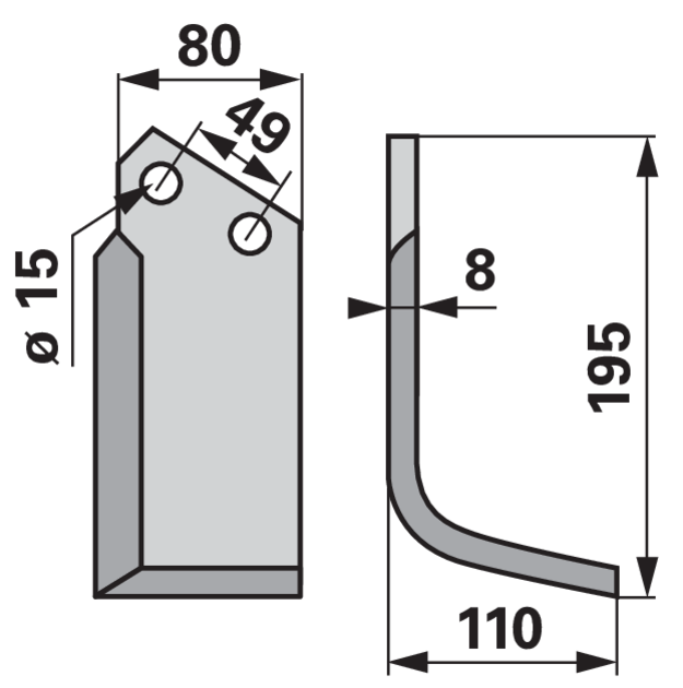 Winkelmesser rechts 80x8 Höhe 195 mm Arbeitsbreite 110 mm Lochabstand 49 mm GartenShop24 - Hochwertige Gartengeräte