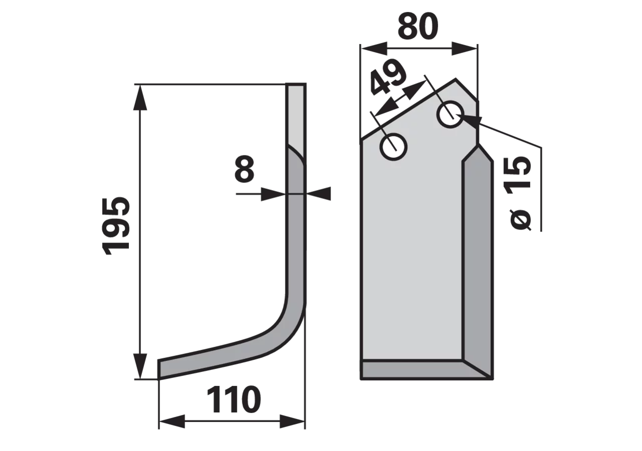 Winkelmesser links Breite 110 mm, B2 80 mm, Höhe 195 mm, Stärke 8 mm, LA 49 mm GartenShop24 - Hochwertige Gartengeräte