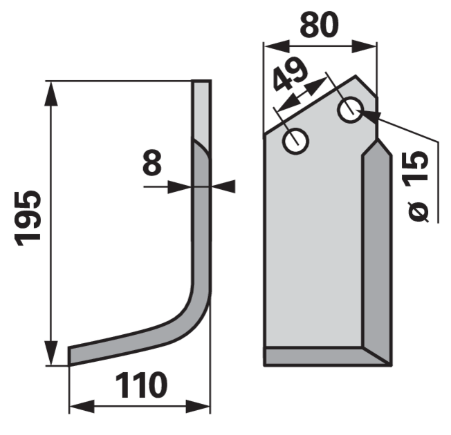 Winkelmesser links Breite 110 mm, B2 80 mm, Höhe 195 mm, Stärke 8 mm, LA 49 mm GartenShop24 - Hochwertige Gartengeräte