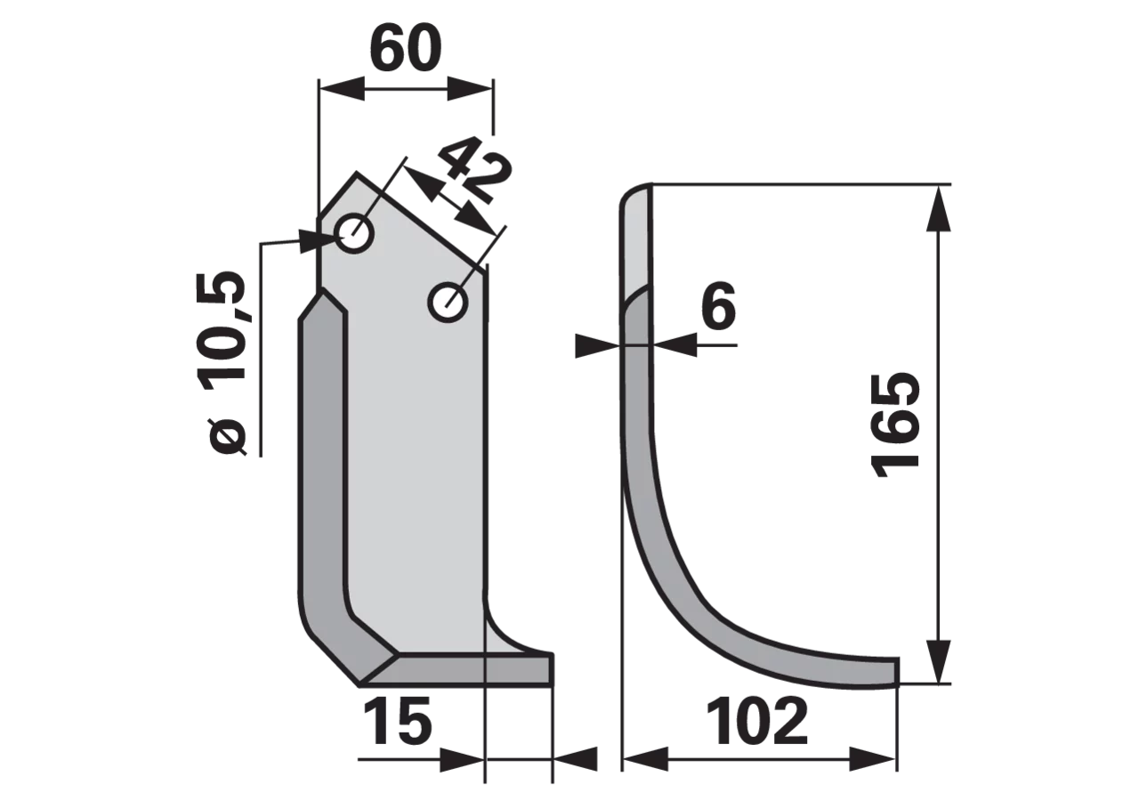 Bogenmesser rechts 60x6 L=165 mm Arbeitsbreite 60 mm LAB=42 mm GartenShop24 - Hochwertige Gartengeräte