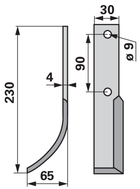 Bogenmesser links 30x4, L = 230 mm, Arbeitsbreite 65 mm, Lochabstand 90 mm GartenShop24 - Hochwertige Gartengeräte
