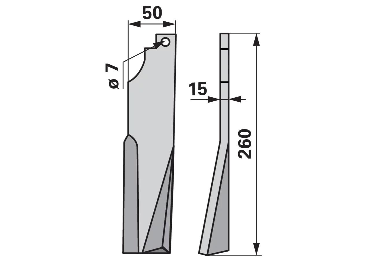 Fräsmesser rechts 50x15 mm 260 mm – Ersatzmesser für Bodenfräsen, Einzelstück