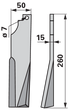 Fräsmesser rechts 50x15 mm 260 mm – Seitenansicht mit Breitenangabe B2 80 mm