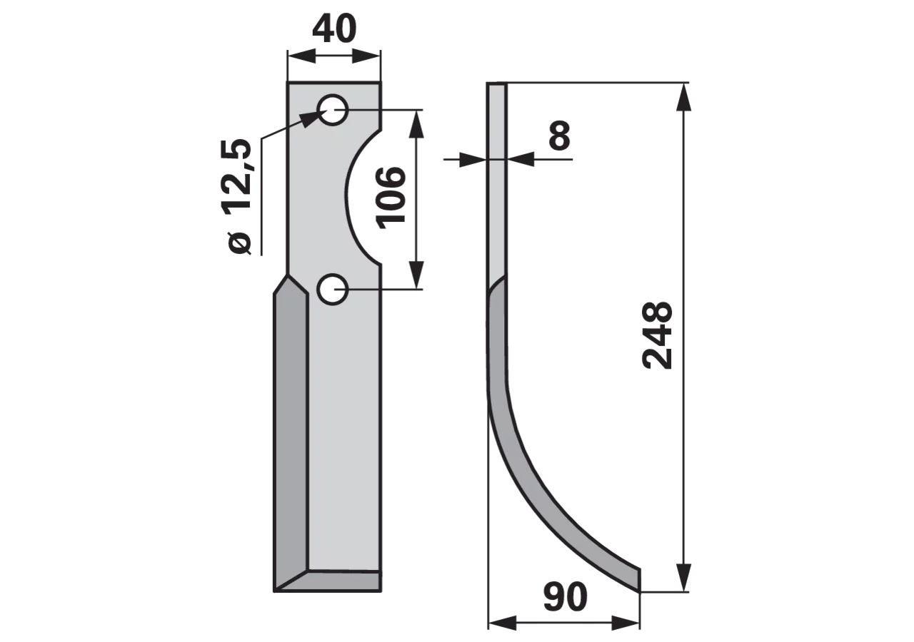 Bogenmesser rechts 40x8 L=248 mm Arbeitsbreite 90 mm LAB=106 mm GartenShop24 - Hochwertige Gartengeräte