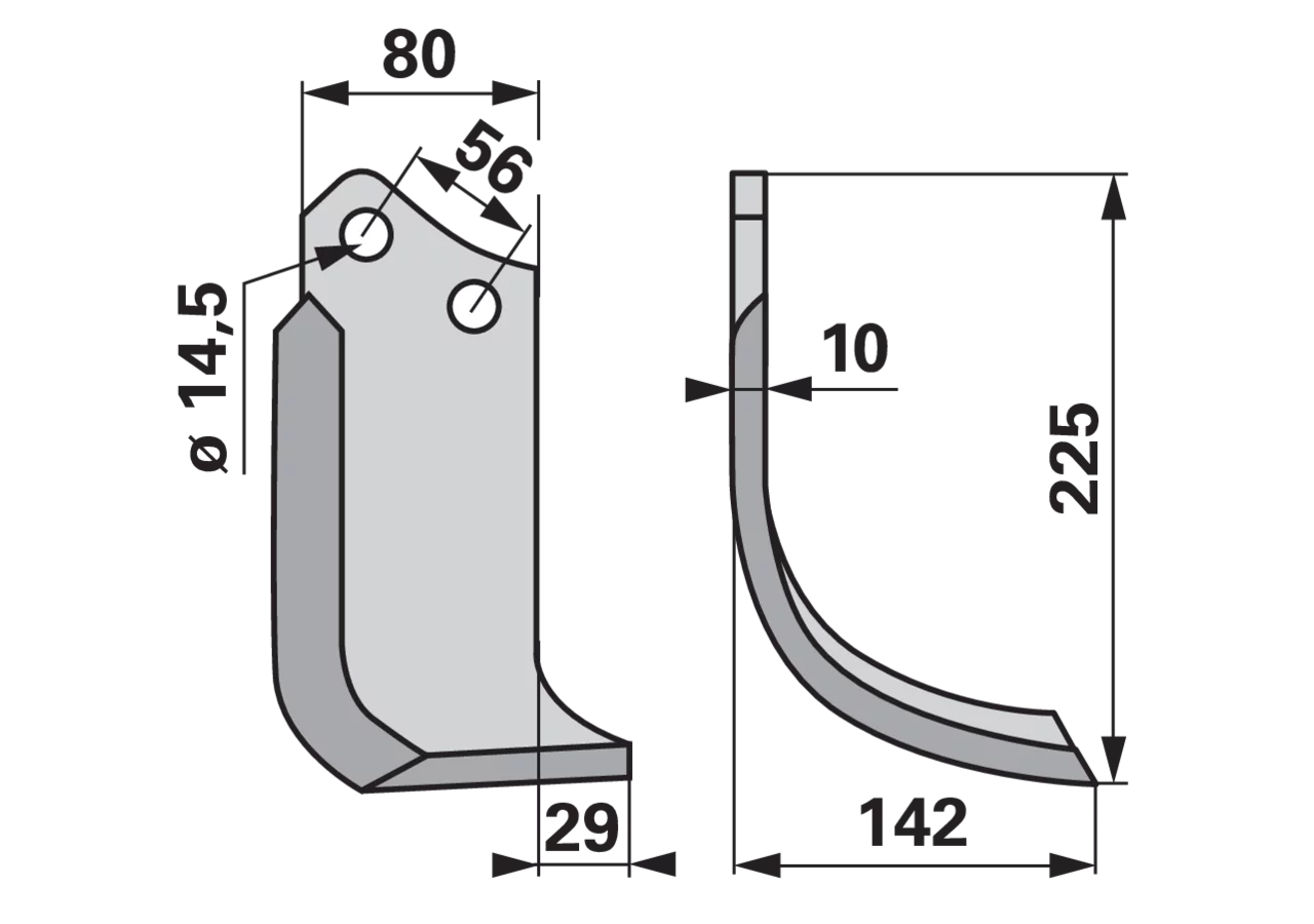Bogenmesser rechts 80x10 L=225 mm Arbeitsbreite 142 mm LAB=56 GartenShop24 - Hochwertige Gartengeräte