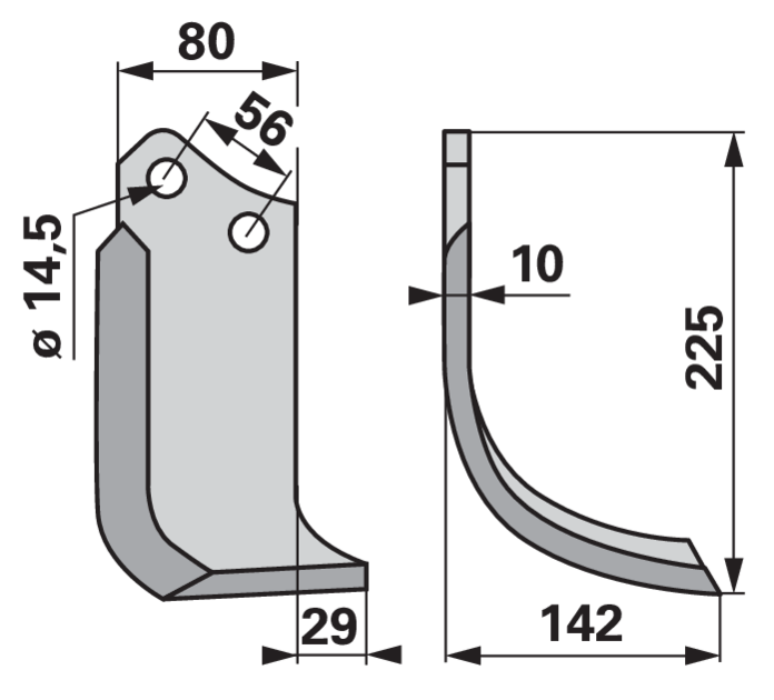 Bogenmesser rechts 80x10 L=225 mm Arbeitsbreite 142 mm LAB=56 GartenShop24 - Hochwertige Gartengeräte