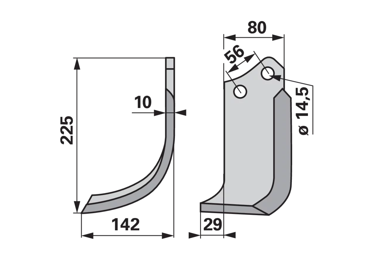 Bogenmesser links 80x10, L = 225 mm, Arbeitsbreite 142 mm, LAB 56 mm GartenShop24 - Hochwertige Gartengeräte