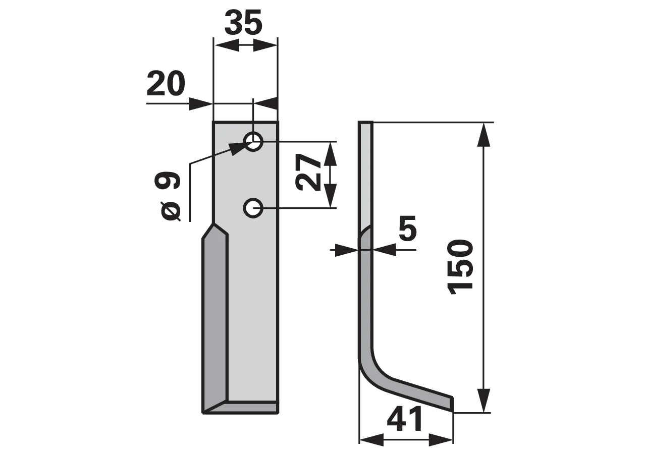 Winkelmesser rechts 35x5 L=150 mm Arbeitsbreite 41 mm Lochabstand 27 mm GartenShop24 - Hochwertige Gartengeräte